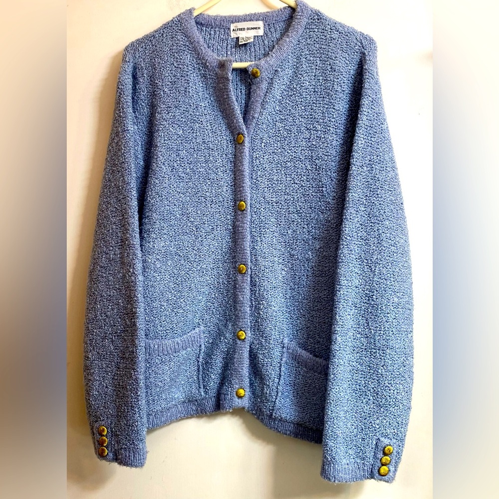 Vintage 80s Alfred Dunner blue Knit Cardigan Women’s Large.